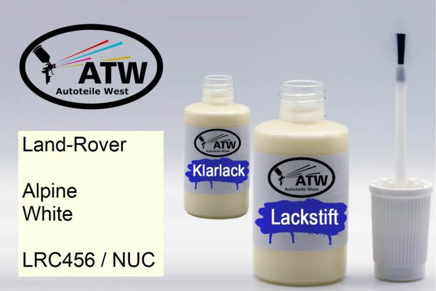 Land-Rover, Alpine White, LRC456 / NUC: 20ml Lackstift + 20ml Klarlack - Set, von ATW Autoteile West.